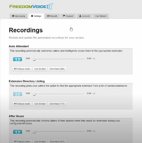 A website view of Freedom Voice's user interface