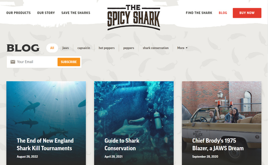 Screenshot of a HubSpot blog on The Spicy Shark website.