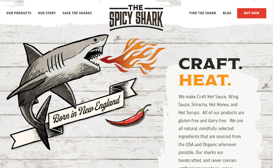 Screenshot of the home page of The Spicy Shark.