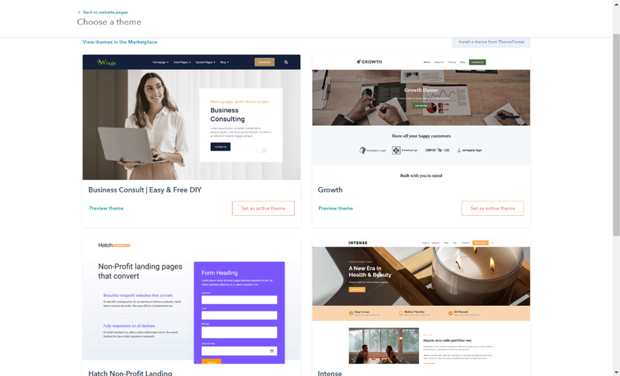 Screenshot of popular free HubSpot themes.