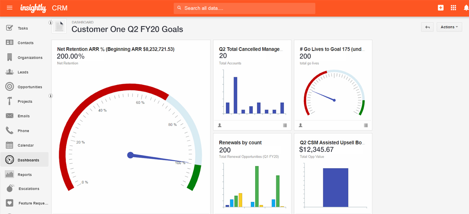 Insightly Service customer retention report.