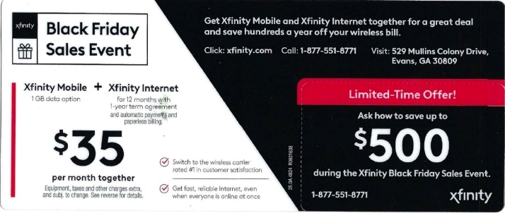 Direct mail from Xfinity with a limited time offer.