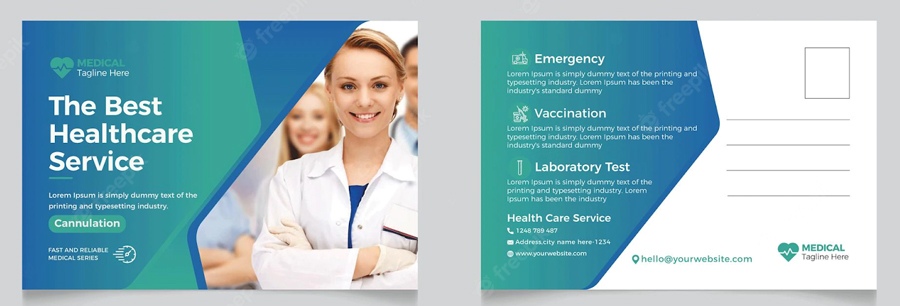 An example of front and back postcard design for a medical practice