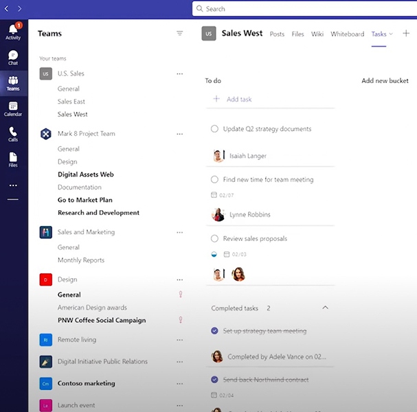 A desktop view of Microsoft Teams channels