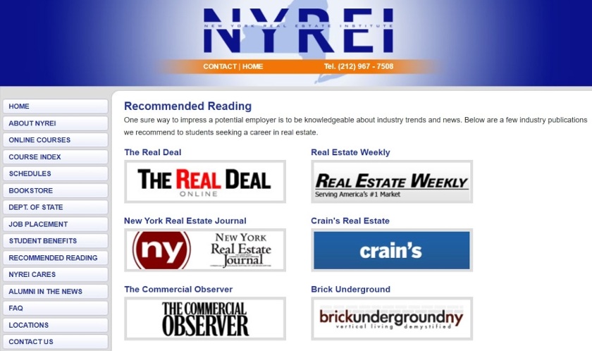 Screenshot of NYREI recommended readings