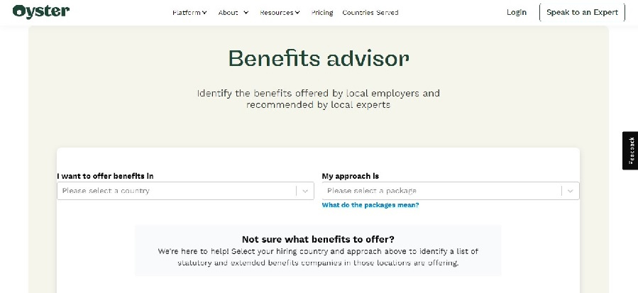 A screenshot of Oyster's benefits advisor tool.
