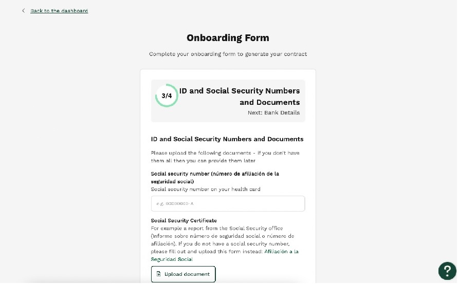 A snapshot of Oyster's online onboarding form.