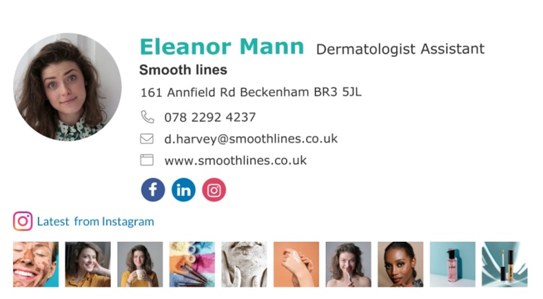 Example of an email signature for a skin care professional