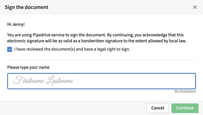Pipedrive document signature software
