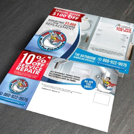 Sample postcard design front and back for plumbing companies