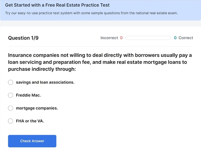 Screenshot of PrepAgent's free practice exam
