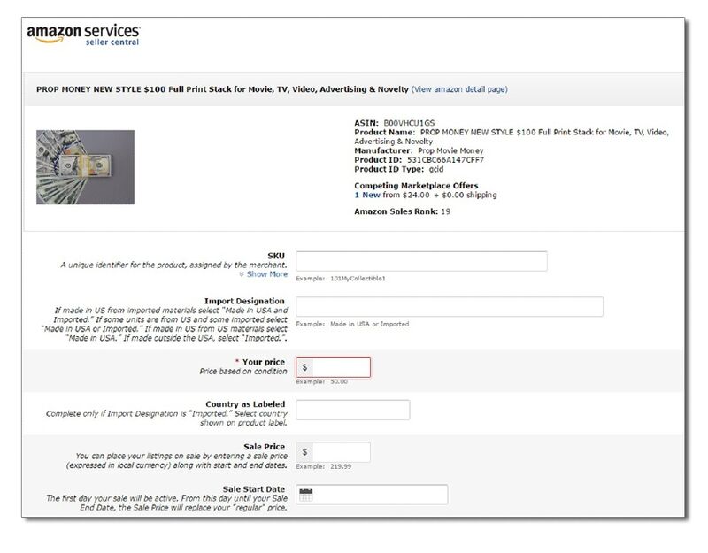Product detail fields when adding a product on Amazon
