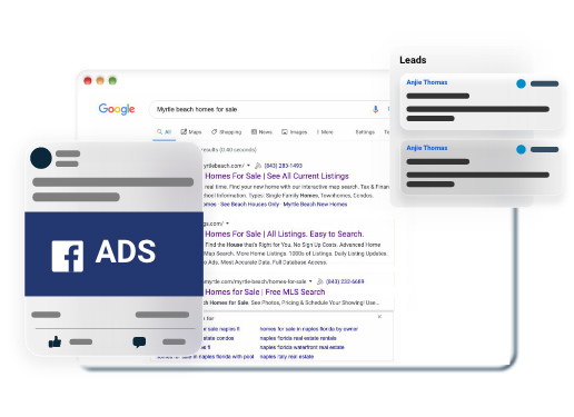 Real Geek's Real Leads featuring Facebook and Google lead ads. 