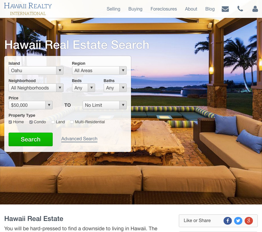 Sample Real Geek website with a website title "Hawaii Realty International".