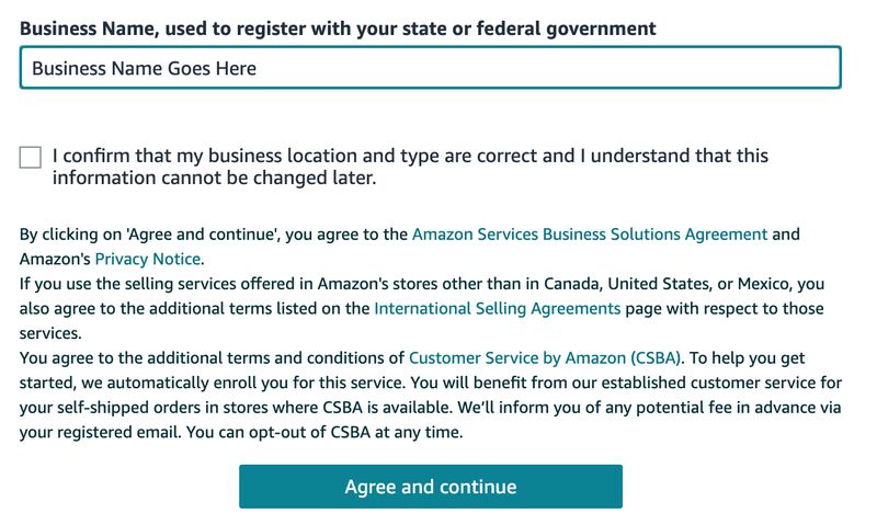 Registered business name field for Amazon Seller set-up