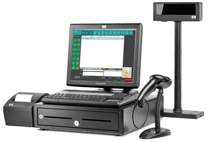 RetailSTARx POS system, shown with hardware.