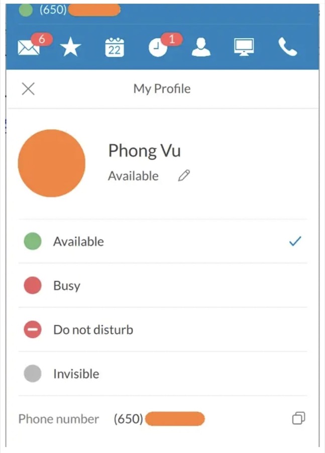 Capture of the different statuses available on RingCentral.