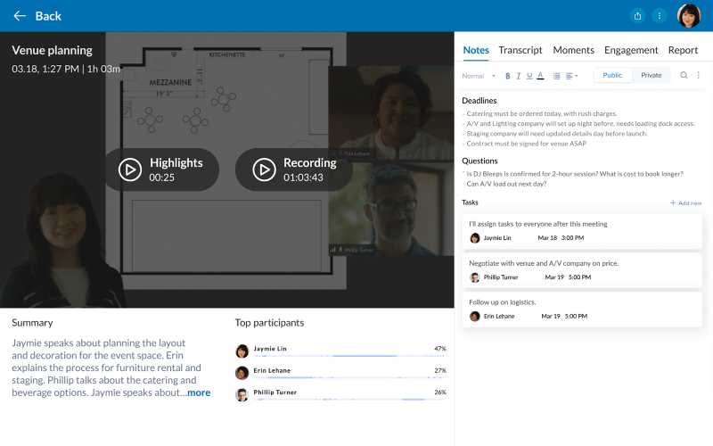 RingCentral meeting summary with recording, notes, and transcript.