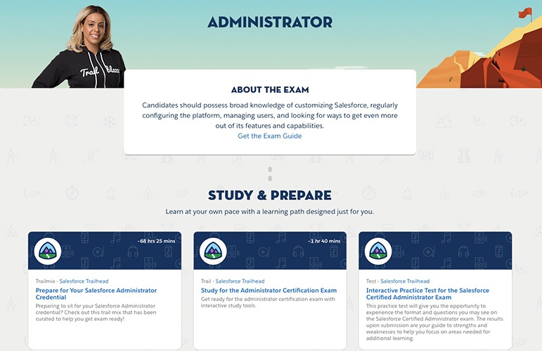 Viewing course requirements for the Certified Salesforce Adminstrator credential