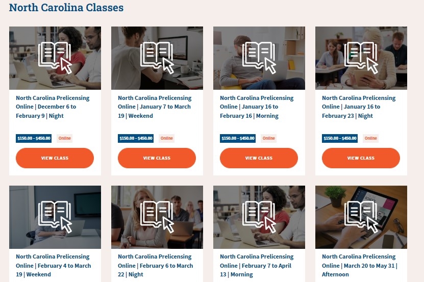 Prelicensing class schedules on South Coast Real Estate Academy.