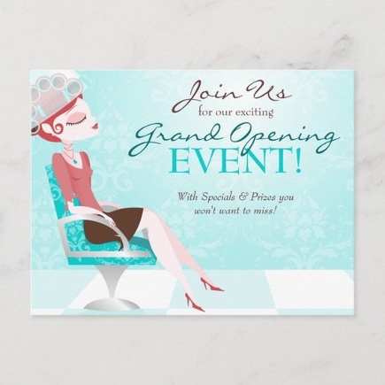 Example of a postcard designed to promote a spa's grand opening event