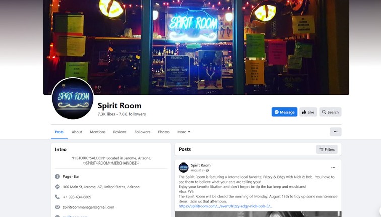 Example of a Facebook business page for a bar