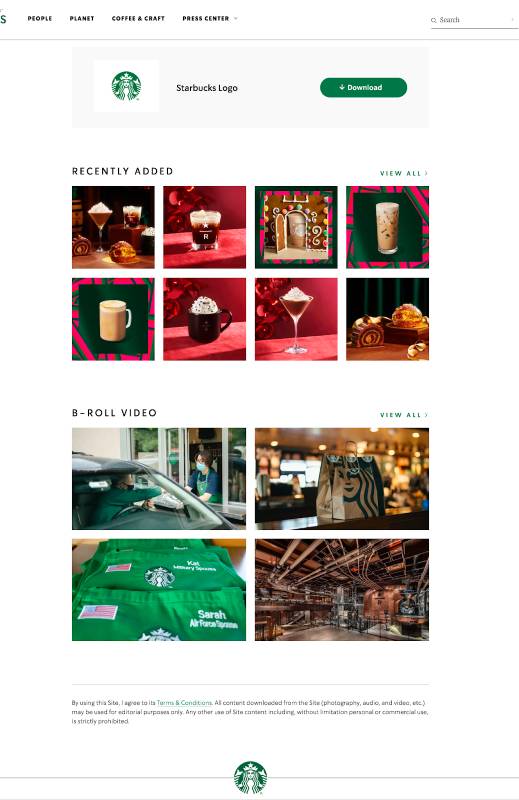 Various multimedia assets in Starbucks's press kit.
