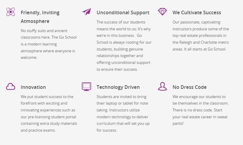 The Go School's real estate education features.