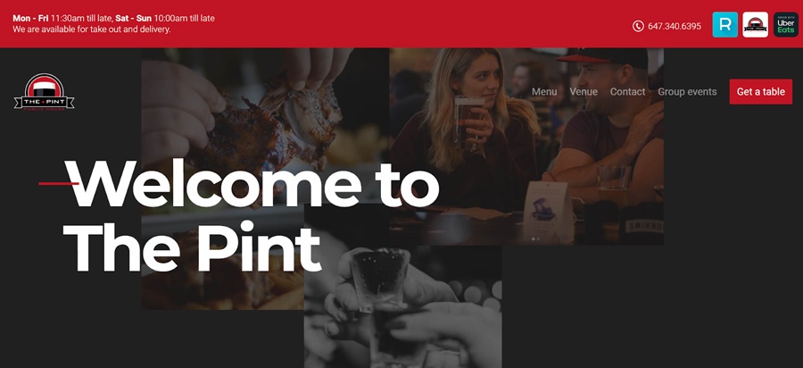 Screenshot of The Pint Bar website.