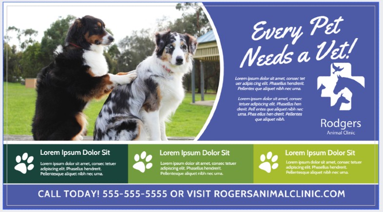 An example of a postcard design to market a local animal hospital