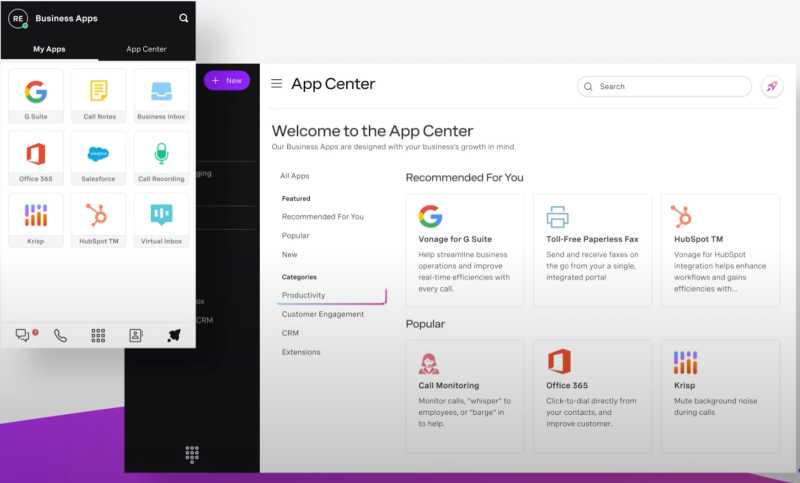 Vonage App Center on desktop and mobile versions.