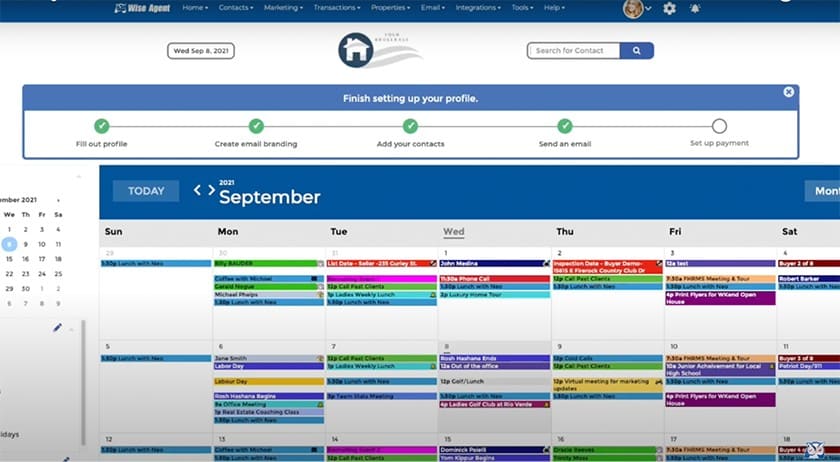 Wise Agent CRM calendar with appointments and goal tracker