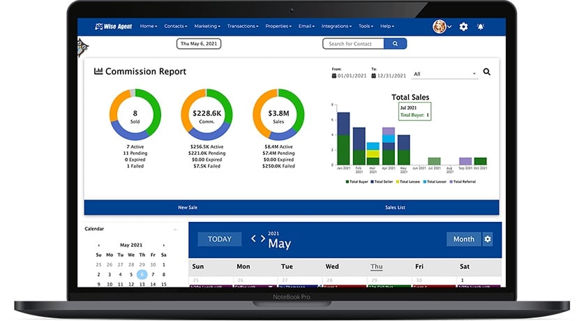 Sample of Wise Agent dashboard with commission report