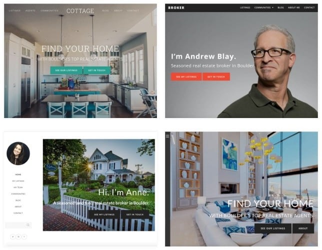 Four examples of real estate website templates available on WordPress.