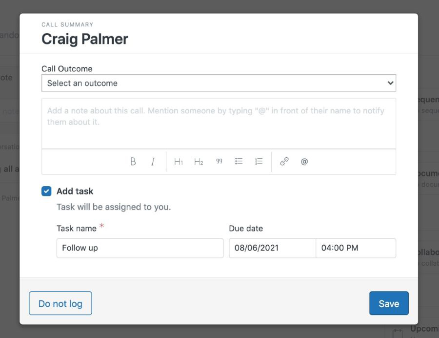 Zendesk Sell Call summary of power dialer.