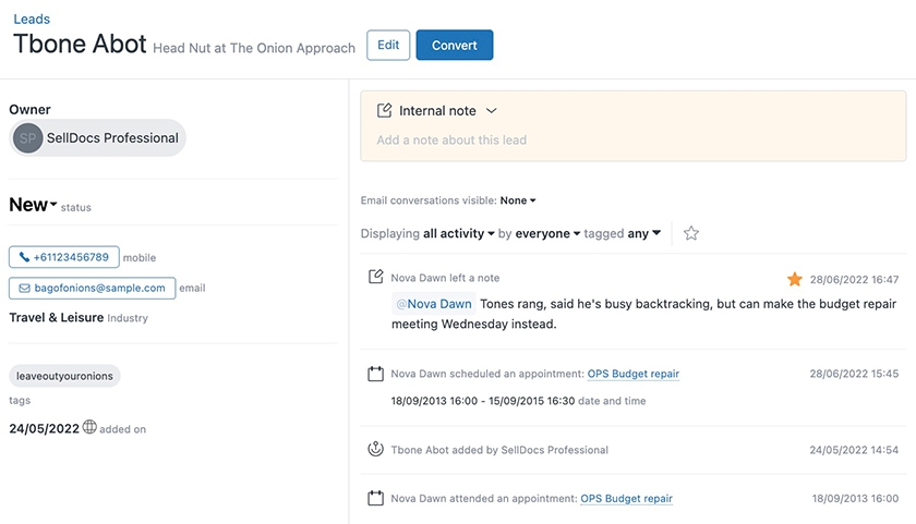 Adding notes into a CRM record in Zendesk Sell
