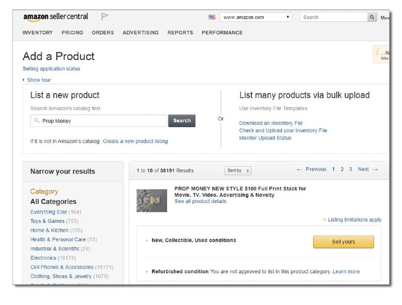 Adding a product on Amazon via search