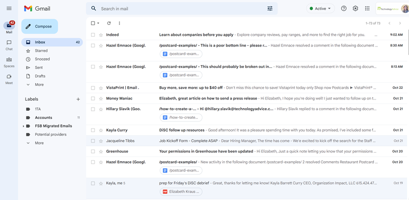 A screenshot of the Gmail business email interface