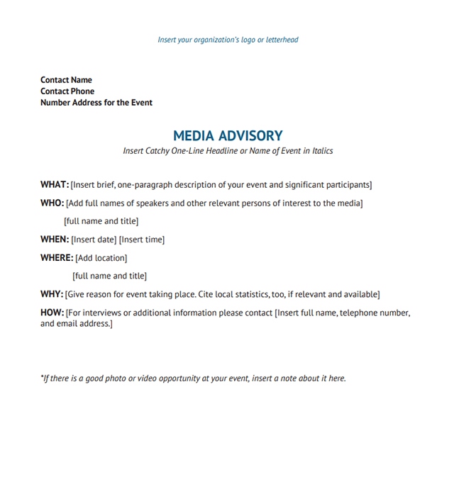 Media Advisory Template