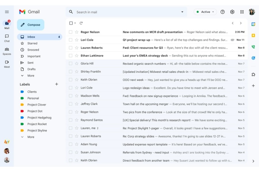 A sample interface of Gmail from Google Workspace