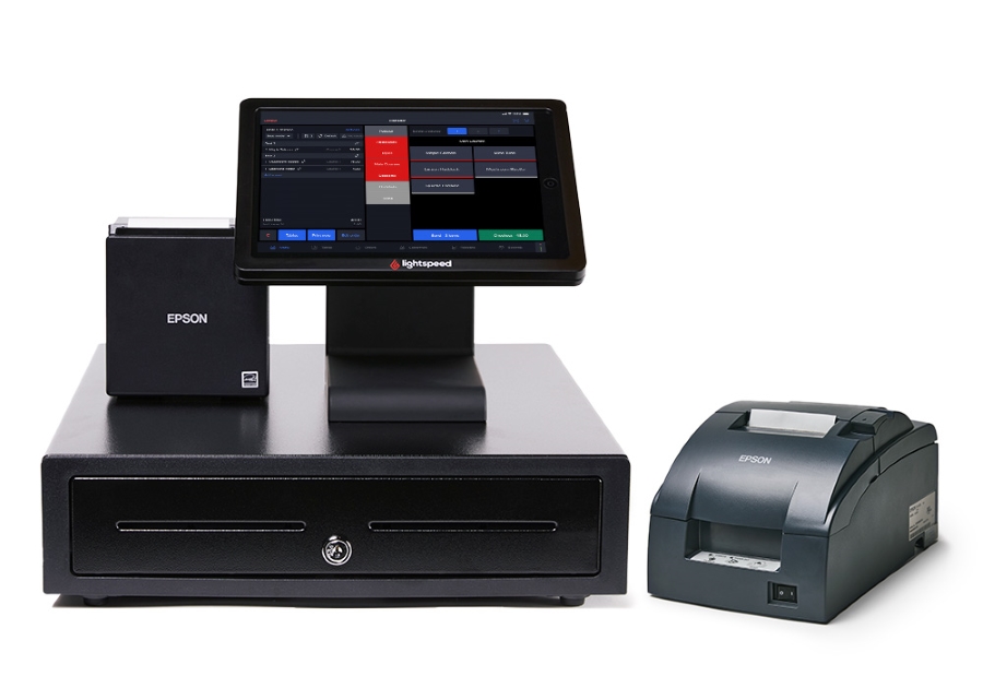 Lightspeed Restaurant POS terminal with connected receipt printer.