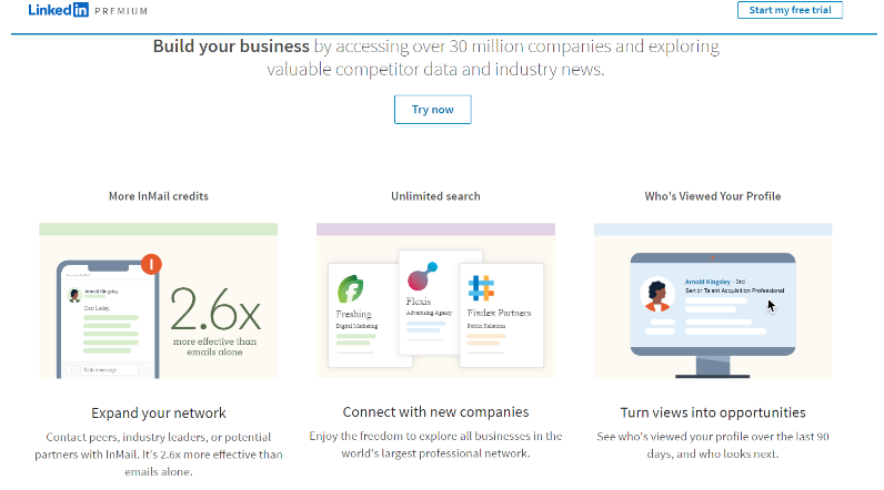 LinkedIn premium business homepage image.