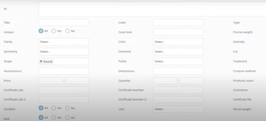 Screenshot of Valigara's product entry page showing blank default product info fields.