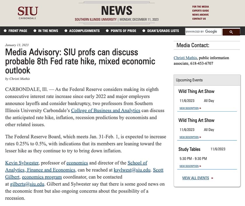 Screenshot of an SIU media advisory.