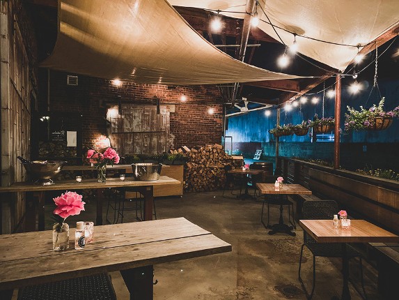 Photo of the outdoor wine tasting area at Dedalus Wine Bar in Burlington VT.