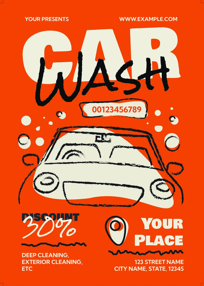 A hand-drawn poster design for a Carwash