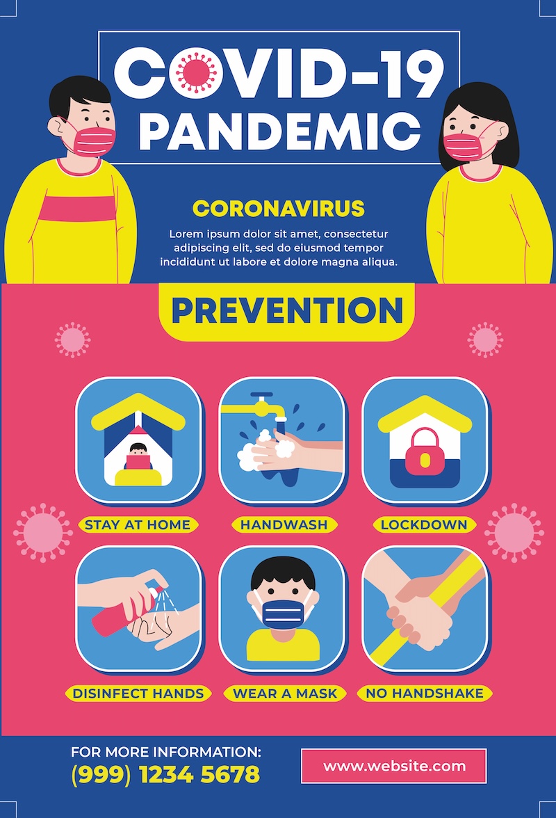 A flyer template with an infographic sharing COVID-19 prevention tips.