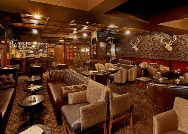 Photo of the interior of Merchant's Cigar Bar in New York City.