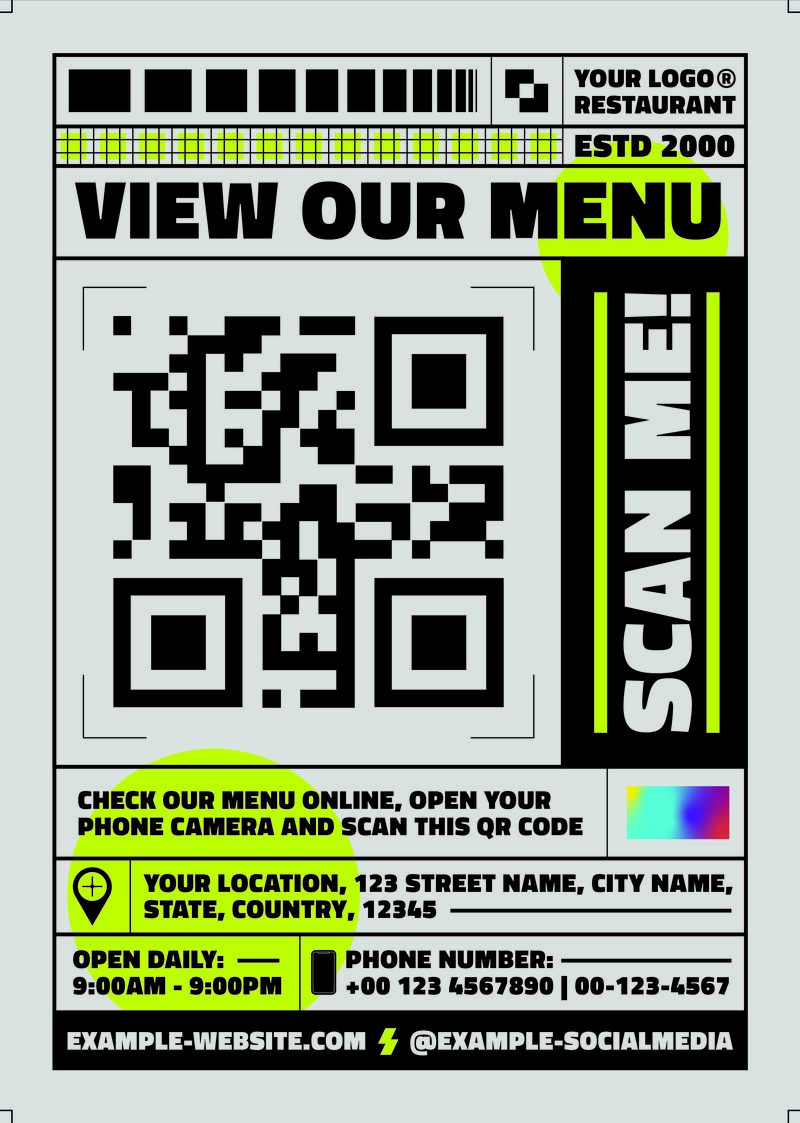  A flyer from a cafe with a QR code that leads to an online menu.