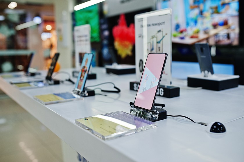 Smartphones on display in a store